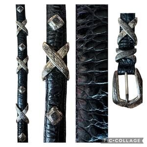 black print Leather and silver buckle belt length 33” size small